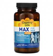 Country Life, Max for Men, комплекс мультивитаминов и микроэлементов для мужчин, не содержит железа, 120 таблеток