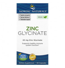 Nordic Naturals, глицинат цинка, 20 мг, 60 капсул