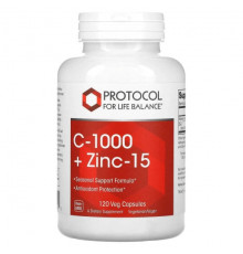 Protocol for Life Balance, C-1000 + Zinc-15, 120 вегетарианских капсул