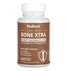 NuBest, Bone Xtra, растительный кальций, D3 и K2, 120 вегетарианских капсул