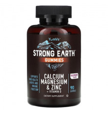 YumV's, Жевательные мармеладки Strong Earth, кальций, магний и цинк + витамин D, малина, 90 жевательных таблеток