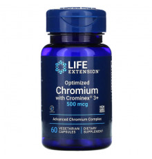 Life Extension, оптимизированный хром с Crominex 3+, 500 мкг, 60 вегетарианских капсул