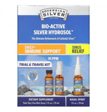 Sovereign Silver, Bio-Active Silver Hydrosol, Daily + Immune Support, Trial & Travel Kit, 10 част. / Млн, 3 шт., По 29 мл (1 жидк. Унция)