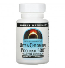 Source Naturals, ультра пиколинат хрома 500, 500 мкг, 120 таблеток