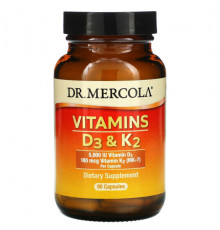 Dr. Mercola, витамины D3 и K2, 30 капсул