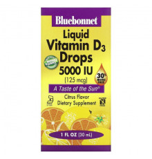 Bluebonnet Nutrition, Жидкий витамин D3 в каплях, натуральный аромат цитрусовых, 400 МЕ, 1 жидк. унц. (30 мл)