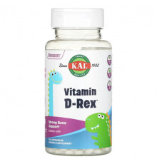 KAL, Dinosaurs, Vitamin D-Rex, витамин D3, со вкусом жевательной резинки, 90 жевательных таблеток