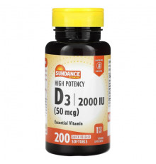 Sundance Vitamins, D3, высокая эффективность, 125 мкг (5000 МЕ), 60 капсул быстрого высвобождения