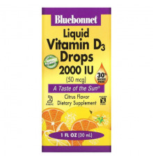 Bluebonnet Nutrition, Жидкий витамин D3 в каплях, натуральный аромат цитрусовых, 400 МЕ, 1 жидк. унц. (30 мл)