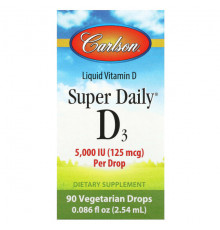 Carlson, Super Daily, D3, 125 мкг (5000 МЕ), 90 вегетарианских капель, 2,54 мл (0,086 жидк. Унции)