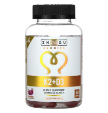 Zhou Nutrition, K2 + D3, клубника, 60 жевательных таблеток