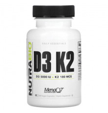 NutraBio, D3 K2, 60 Veggie Capsules