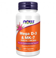 NOW Foods, мега D3 и MK-7, 180 мкг (5000 МЕ), 60 растительных капсул