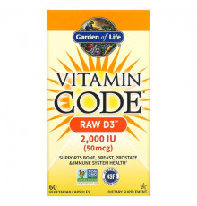 Garden of Life, Vitamin Code, RAW D3, 50 мкг (2000 МЕ), 60 вегетарианских капсул