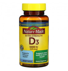 Nature Made, D3, Extra Strength, 125 мкг, 90 мягких таблеток