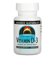 Source Naturals, витамин D3, 10 000 МЕ, 120 капсул