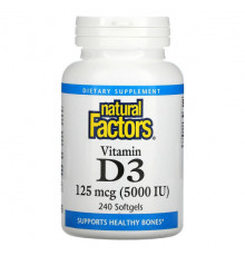 Natural Factors, витамин D3, 50 мкг (2000 МЕ), 120 капсул