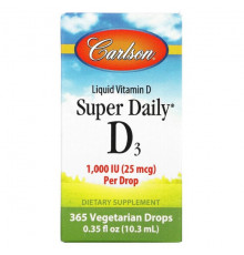 Carlson, Super Daily D3, 1000 МЕ, 10,3 мл (0,35 жидк. унции)