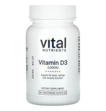 Vital Nutrients, Витамин D3, 2000 МЕ, 90 вегетарианских капсул