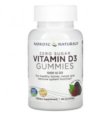 Nordic Naturals, Zero Sugar Vitamin D3 Gummies, Wild Berry, 1,000 IU, 60 Gummies