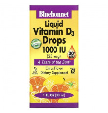 Bluebonnet Nutrition, Жидкий витамин D3 в каплях, натуральный аромат цитрусовых, 400 МЕ, 1 жидк. унц. (30 мл)