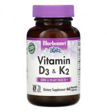 Bluebonnet Nutrition, витамины D3 и K2, 60 вегетарианских капсул