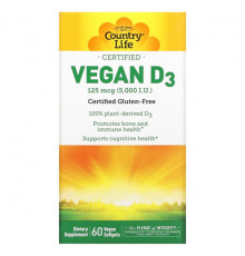 Country Life, Vegan D3, 125 mcg (5,000 IU), 60 Vegan Softgels