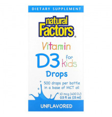 Vitamin D3 Drops for Kids, Unflavored, 10 mcg (400 IU), 0.5 fl oz (15 ml)