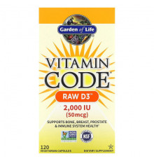 Garden of Life, Vitamin Code, RAW D3, 50 мкг (2000 МЕ), 60 вегетарианских капсул