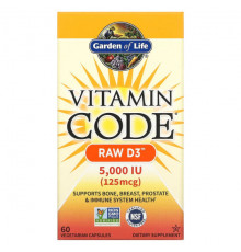 Garden of Life, Vitamin Code, RAW D3, 50 мкг (2000 МЕ), 60 вегетарианских капсул