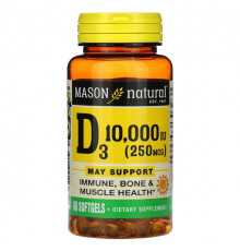 Mason Natural, Витамин D3, 250 мкг (10 000 МЕ), 60 мягких таблеток