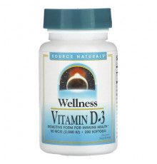 Source Naturals, Wellness, витамин D3, 50 мкг (2000 МЕ), 200 мягких таблеток