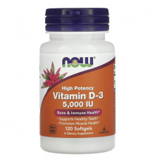 Vitamin D-3, High Potency, 5,000 IU, 120 Softgels