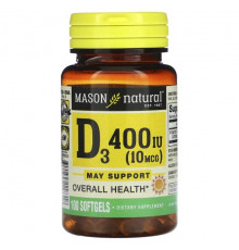 Mason Natural, Витамин D3, 10 мкг (400 МЕ), 100 мягких таблеток