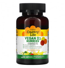 Country Life, Vegan D3 Gummies, Lemon, Strawberry & Orange Flavors, 1000 IU, 60 Gummies