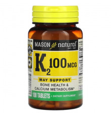 Mason Natural, витамин К2, 100 мкг, 100 таблеток