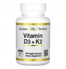 California Gold Nutrition, витамины D3 и К2, 60 растительных капсул