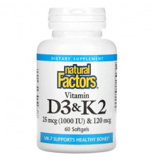 Natural Factors, витамины D3 и К2, 60 капсул