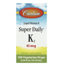 Carlson, Liquid Vitamin K, Super Daily K2, 45 мкг, 10,16 мл (0,34 жидк. Унции)