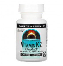 Source Naturals, Преимущества Витамина K2, 2,200 мкг, 60 таблеток