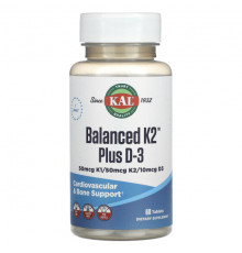 KAL, Balanced K2 Plus D3, 60 Tablets