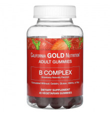 California Gold Nutrition, Жевательные таблетки с комплексом витаминов группы B, без желатина и глютена, натуральный клубничный вкус, 45 жевательных таблеток