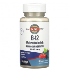 B-12 Methylcobalamin & Adenosylcobalamin, Mixed Berry, 2,000 mcg, 60 Micro Tablets