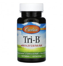 Carlson, Tri-B с витаминами B6, B12 и фолиевой кислотой, 120 таблеток