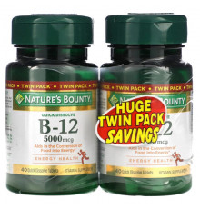 Nature's Bounty, Витамин B12, Twin Pack, натуральный вишневый вкус, 5000 мкг, 40 быстрорастворимых таблеток