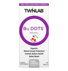 Twinlab, B12 Dots, вишня, 500 мкг, 100 таблеток