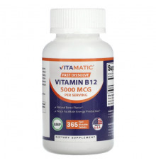 Vitamatic, Витамин B12, натуральные ягоды, 2500 мкг, 365 быстрорастворимых таблеток