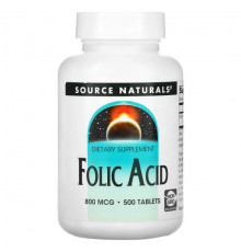 Source Naturals, Фолиевая кислота, 800 мкг, 500 таблеток