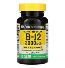 Mason Natural, Витамин B12, 3000 мкг, 100 таблеток