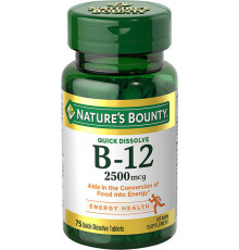 Nature's Bounty, B-12, натуральный вишневый вкус, 2500 мкг, 75 быстрорастворимых таблеток